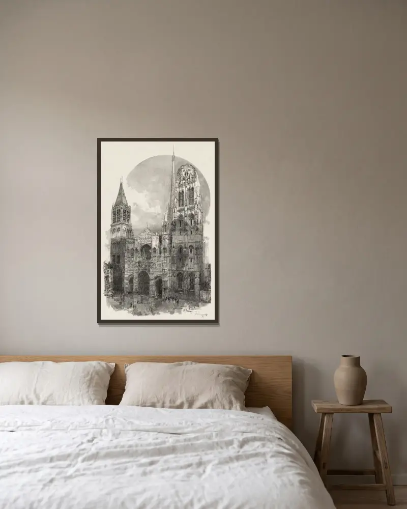 Rouens katedral av Auguste Louis Lepère inramad på en vägg