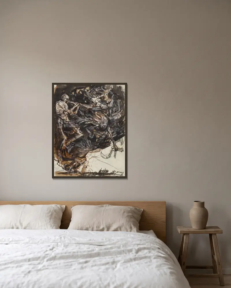 Döden och passionerna som störtar ner på jorden av Auguste Louis Lepère inramad på en vägg