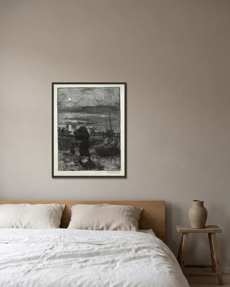 La Récolte du Sable av Auguste Louis Lepère inramad på en vägg