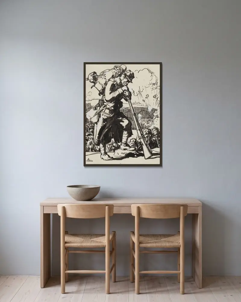La Retraite après Charleroi… av Auguste Louis Lepère inramad på en vägg