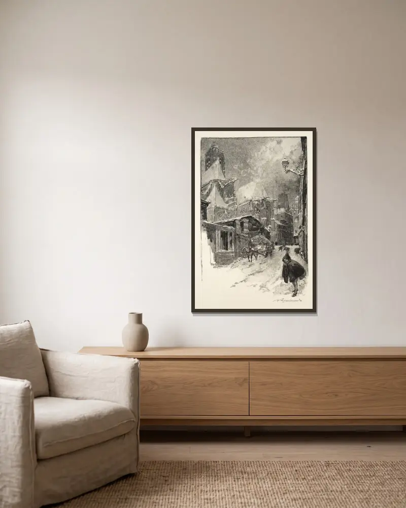 Rue des Barres av Auguste Louis Lepère inramad på en vägg