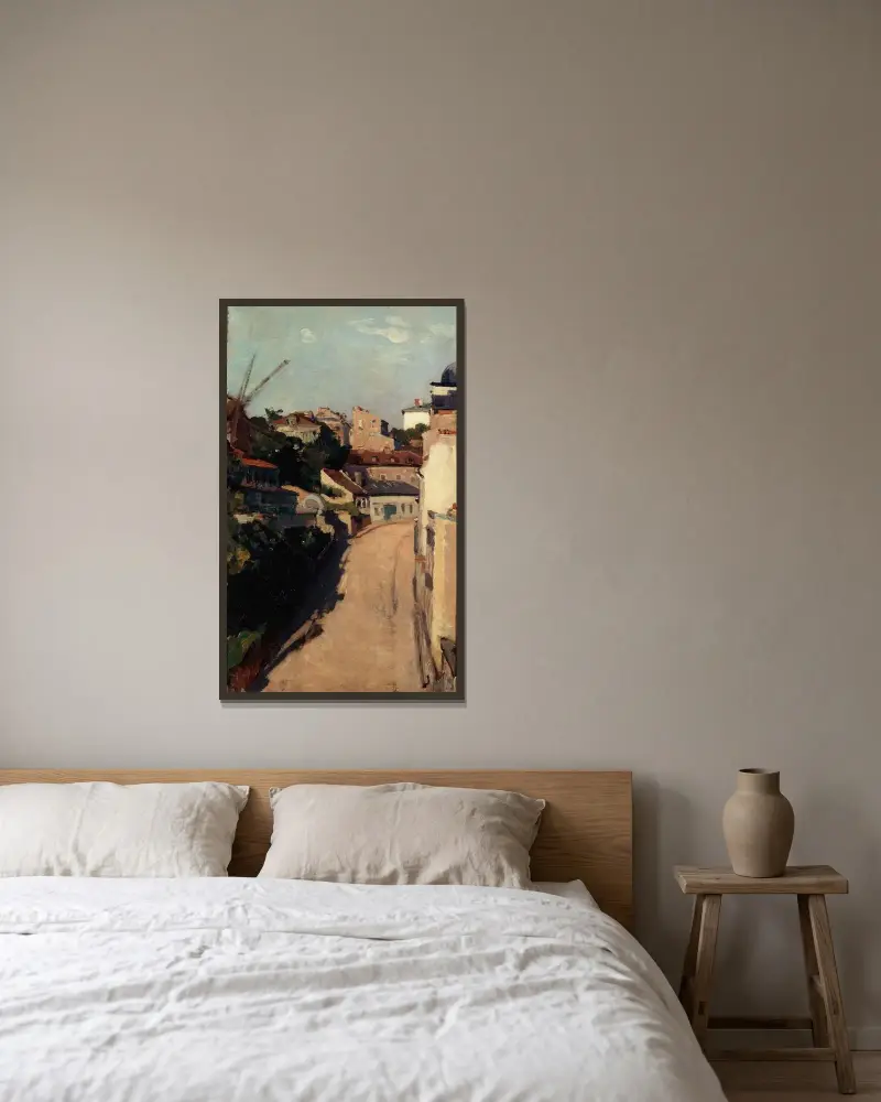 Rue Lepic och snåren på Montmartre av Auguste Louis Lepère inramad på en vägg