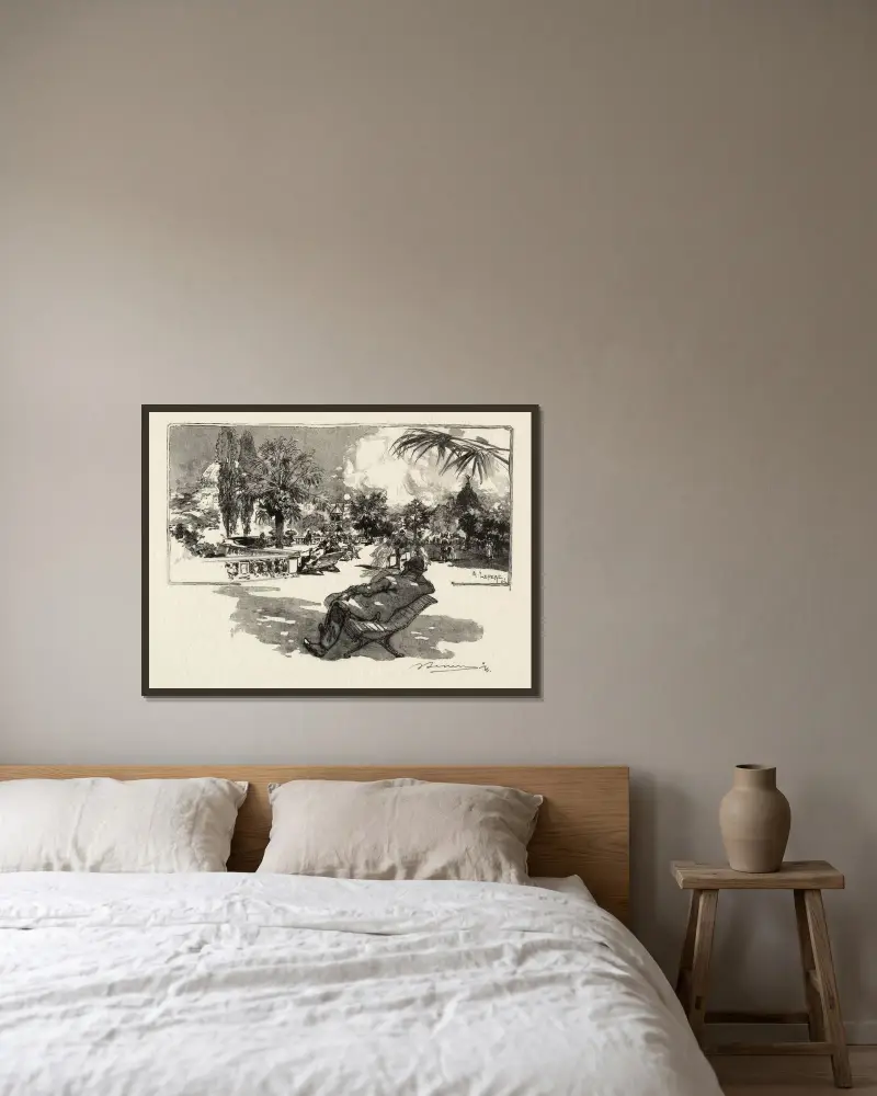 De fria konsternas terrass av Auguste Louis Lepère inramad på en vägg