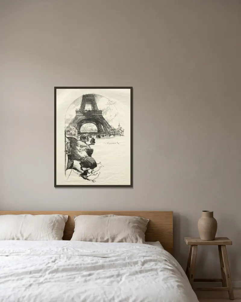 Der Eiffelturm von Auguste Louis Lepère gerahmt an einer Wand