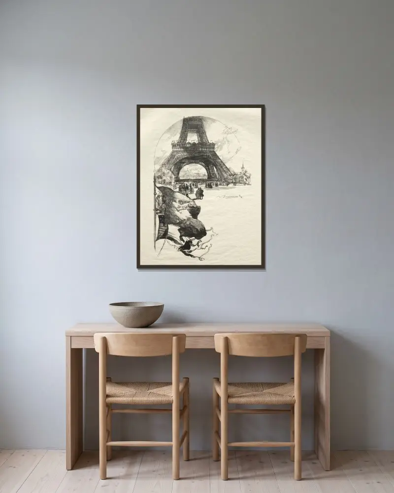 Der Eiffelturm von Auguste Louis Lepère gerahmt an einer Wand