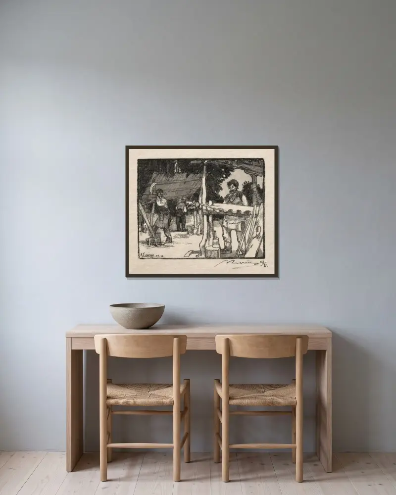 Tillverkaren av spjälor av Auguste Louis Lepère inramad på en vägg