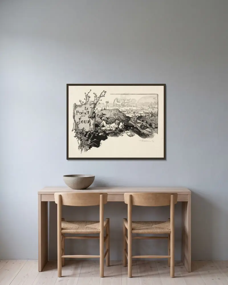 Dagens början av Auguste Louis Lepère inramad på en vägg