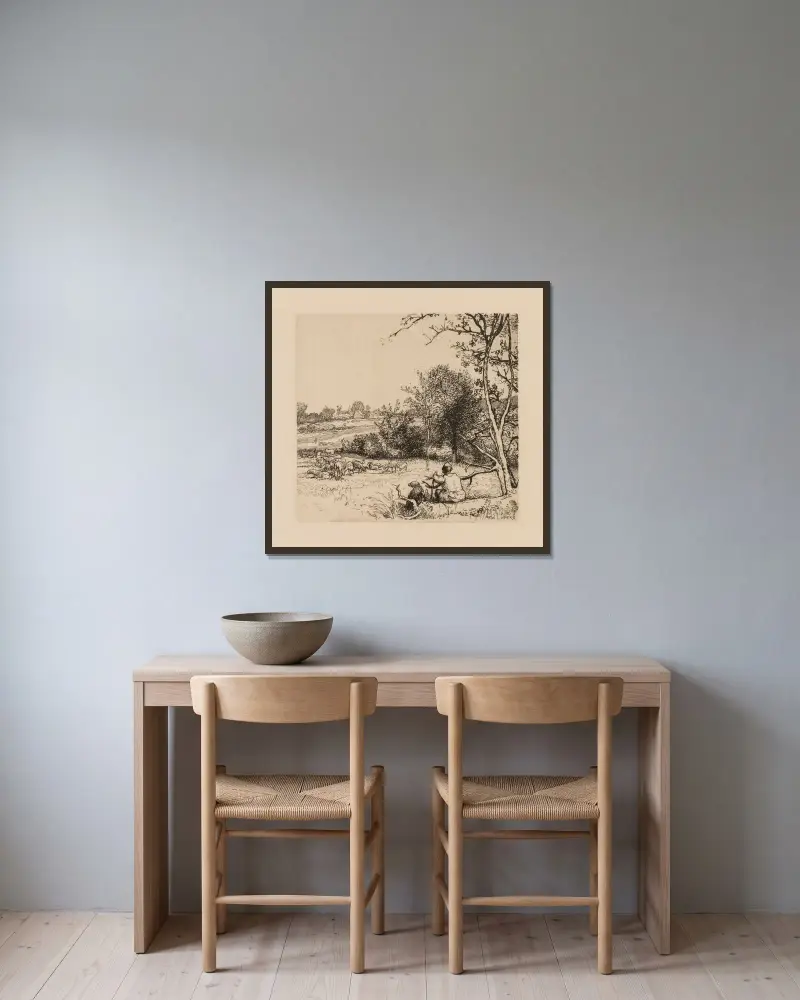 Det omkullfallna äppelträdet (Picardie) av Auguste Louis Lepère inramad på en vägg