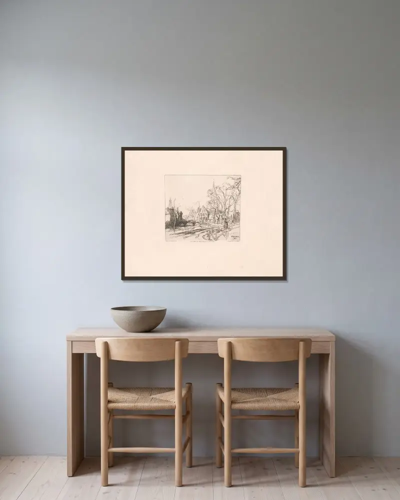 Beguinage-bron i Brygge av Auguste Louis Lepère inramad på en vägg