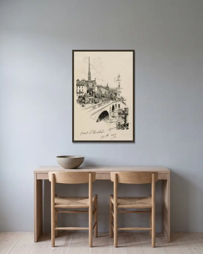 Le Pont Saint-Michel av Auguste Louis Lepère inramad på en vägg
