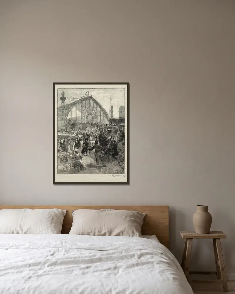 Lämnar 1889 års utställning av Auguste Louis Lepère inramad på en vägg