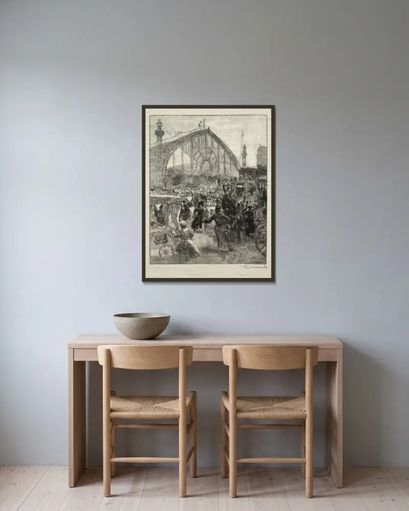 Lämnar 1889 års utställning av Auguste Louis Lepère inramad på en vägg