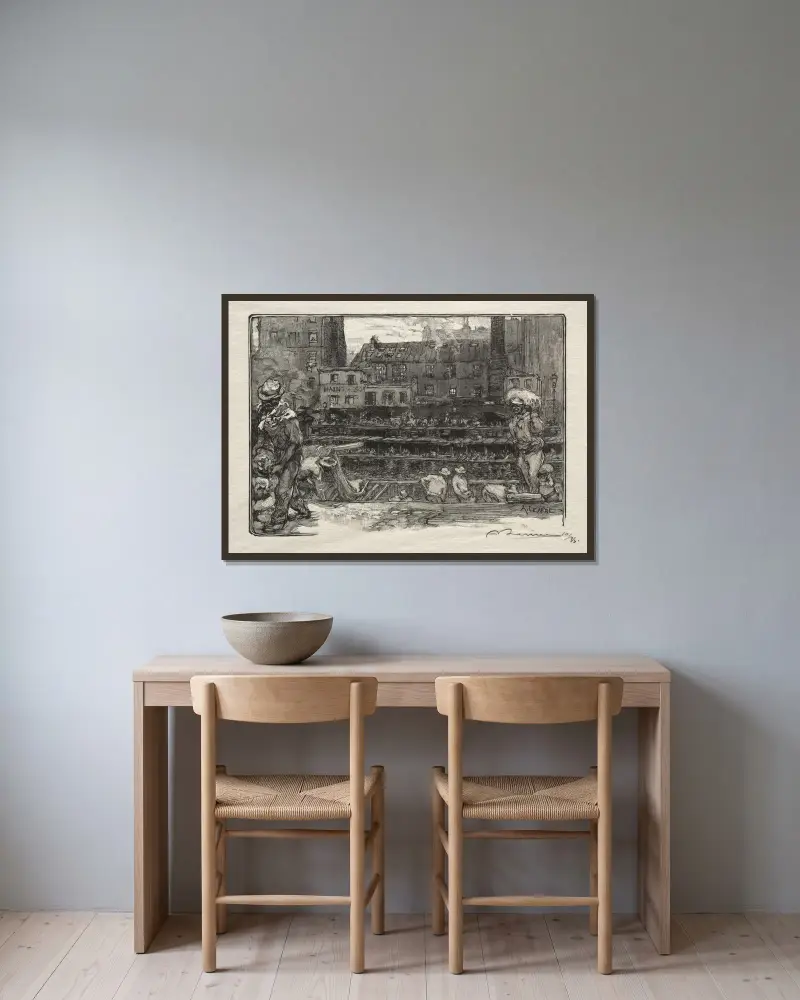 Gipsbärarna av Auguste Louis Lepère inramad på en vägg