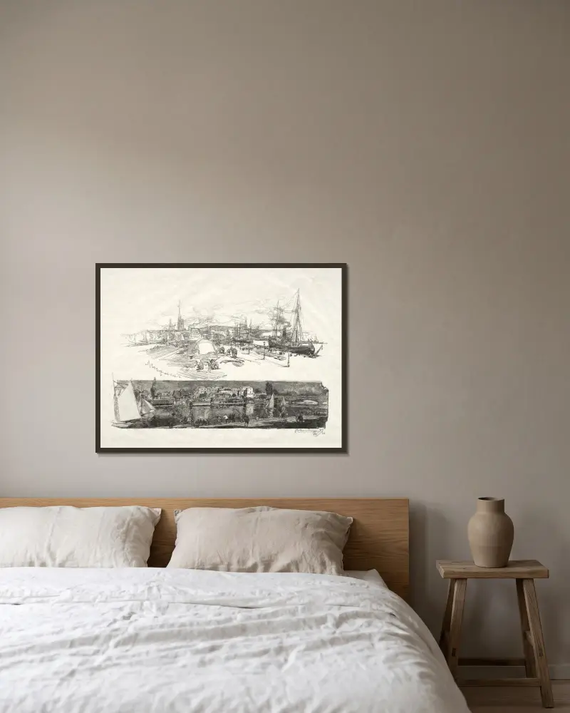 Nya kajerna – Île La Croix av Auguste Louis Lepère inramad på en vägg