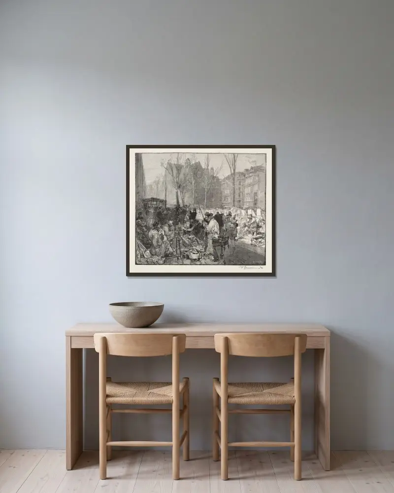 Marknaden vid skroten av Auguste Louis Lepère inramad på en vägg