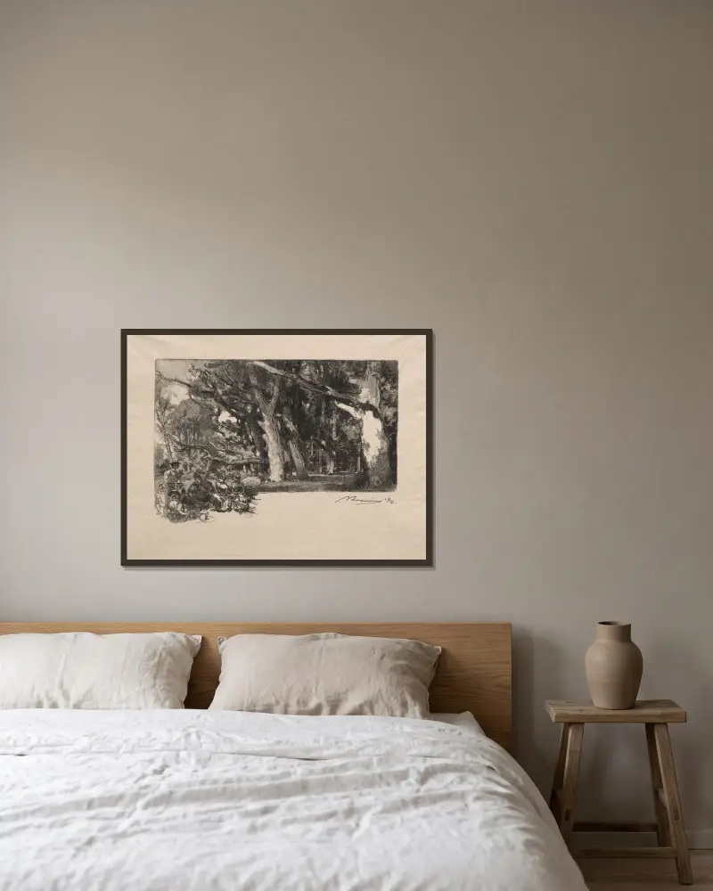 Skogsbryn av Auguste Louis Lepère inramad på en vägg