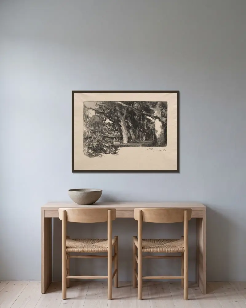 Skogsbryn av Auguste Louis Lepère inramad på en vägg