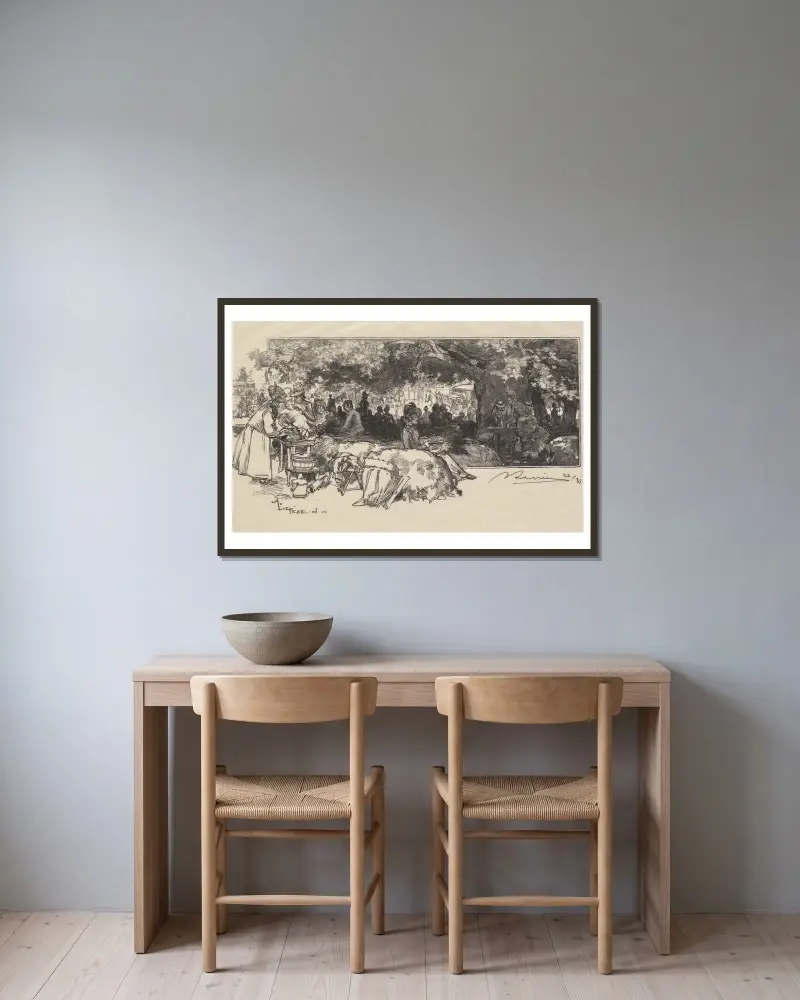 Mother Pichard’s Canteen av Auguste Louis Lepère inramad på en vägg