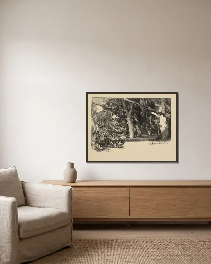 Mittag unter den Bäumen von Auguste Louis Lepère gerahmt an einer Wand