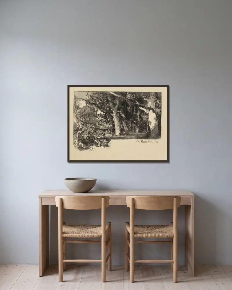 Mittag unter den Bäumen von Auguste Louis Lepère gerahmt an einer Wand