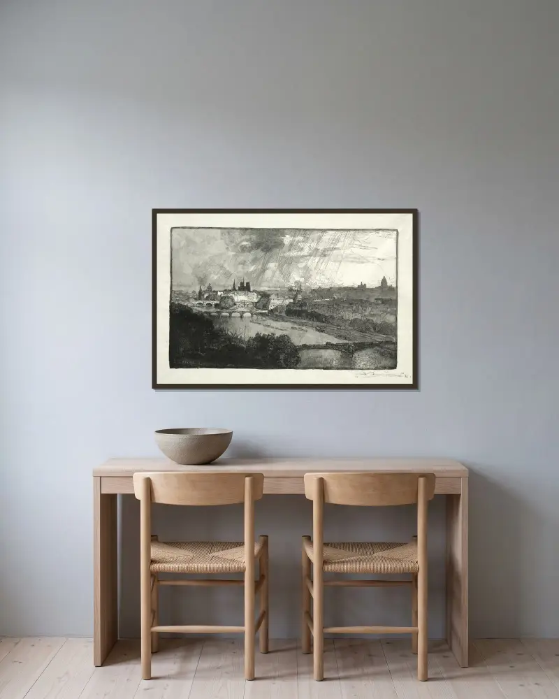 Paris, sett från Pavillon de Flore av Auguste Louis Lepère inramad på en vägg