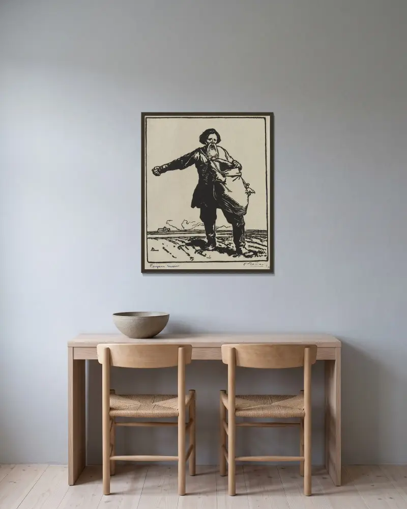 Rysk bonde av Auguste Louis Lepère inramad på en vägg