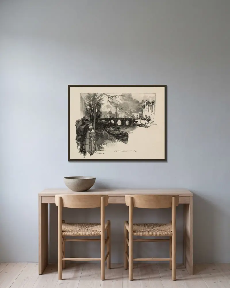 Lilla Seine-armen vid Pont Neuf av Auguste Louis Lepère inramad på en vägg