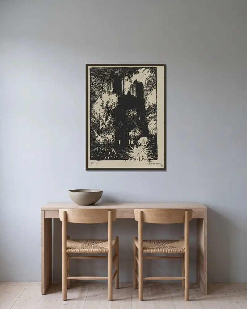Reims av Auguste Louis Lepère inramad på en vägg