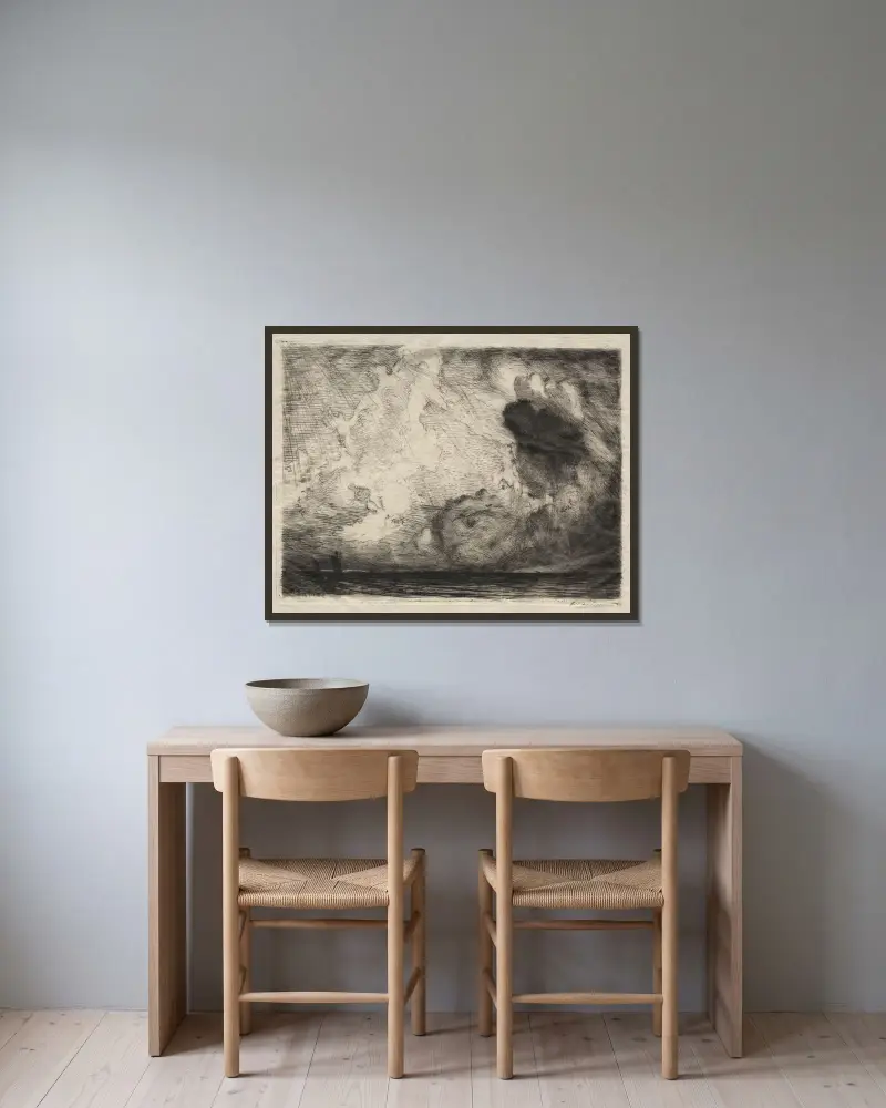 Kustlandskap av Auguste Louis Lepère inramad på en vägg