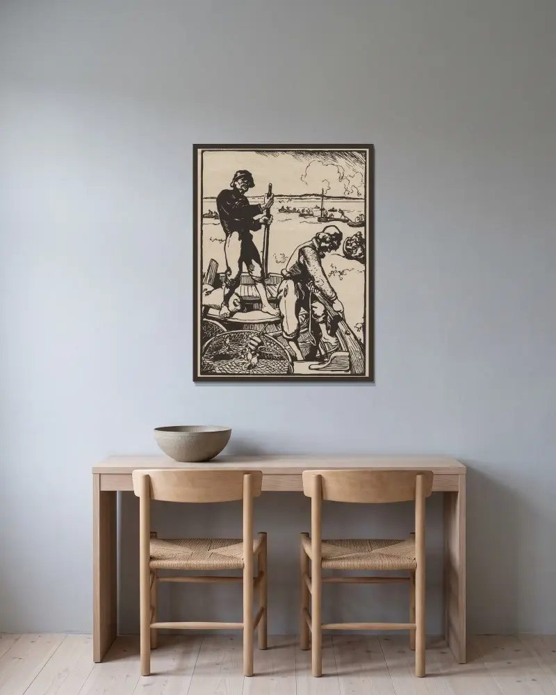 Shrimp Fishermen av Auguste Louis Lepère inramad på en vägg