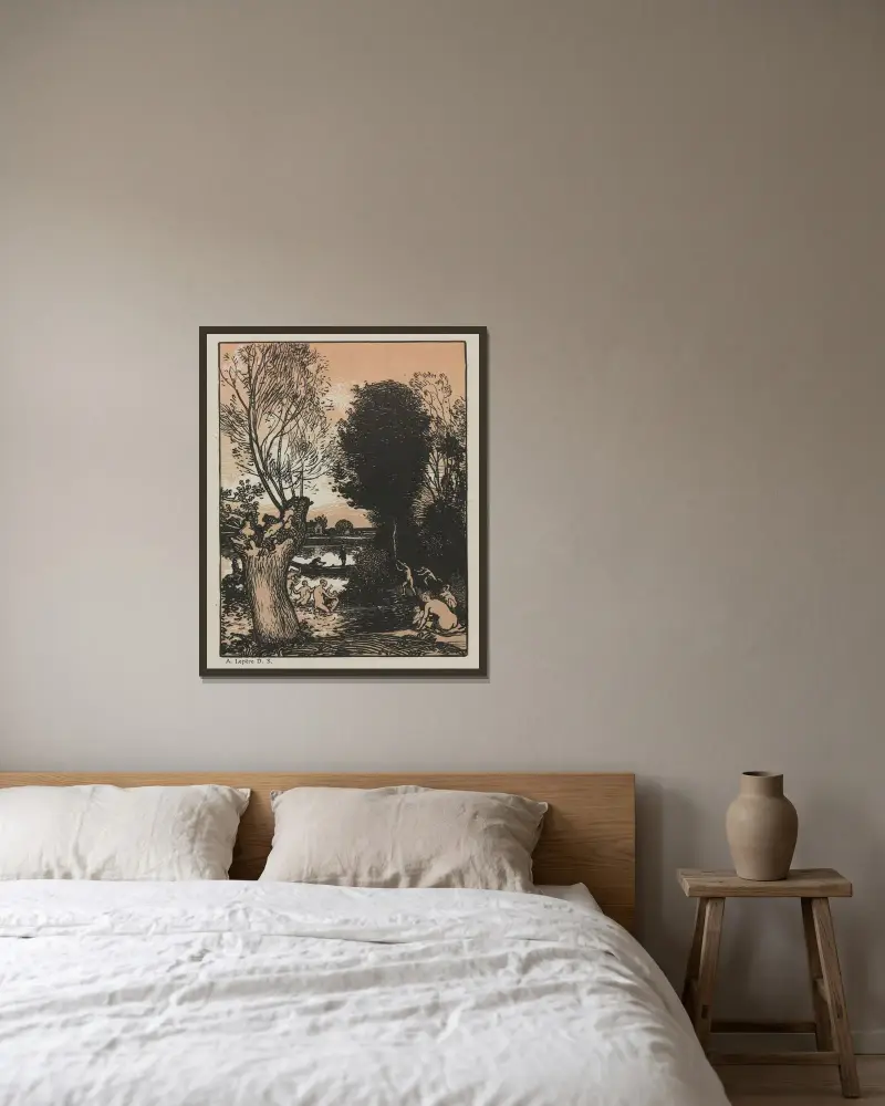 Sommarkväll av Auguste Louis Lepère inramad på en vägg