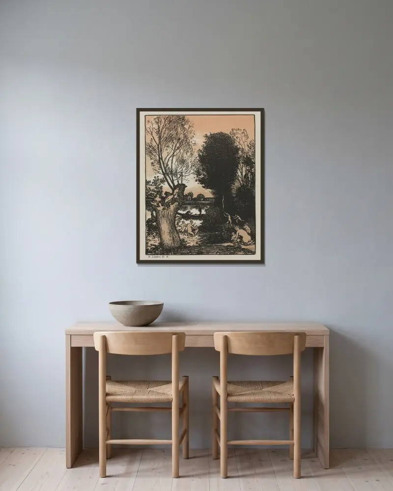 Sommarkväll av Auguste Louis Lepère inramad på en vägg