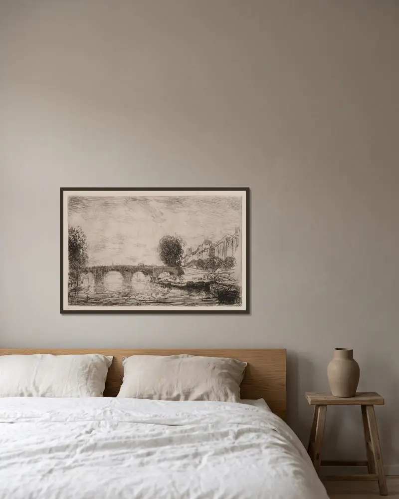 Solnedgång vid Pont Marie av Auguste Louis Lepère inramad på en vägg