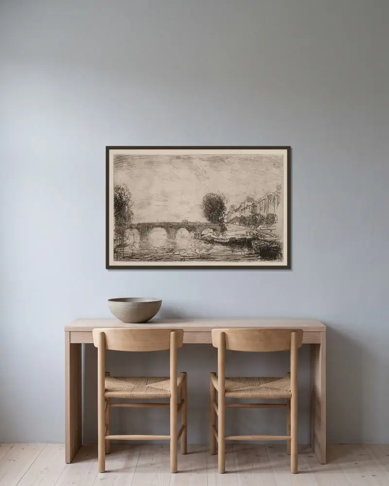 Solnedgång vid Pont Marie av Auguste Louis Lepère inramad på en vägg