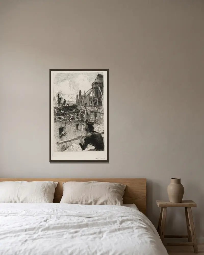 På taken nära Notre-Dame av Auguste Louis Lepère inramad på en vägg