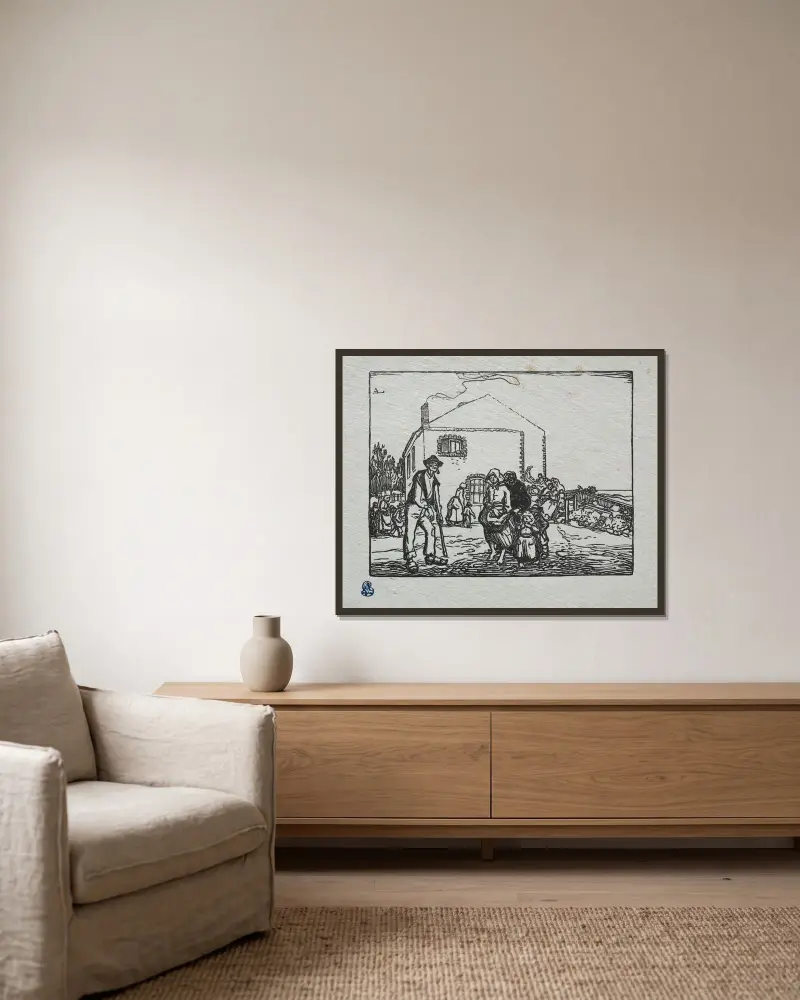 Tiggarna vid det sista huset av Auguste Louis Lepère inramad på en vägg