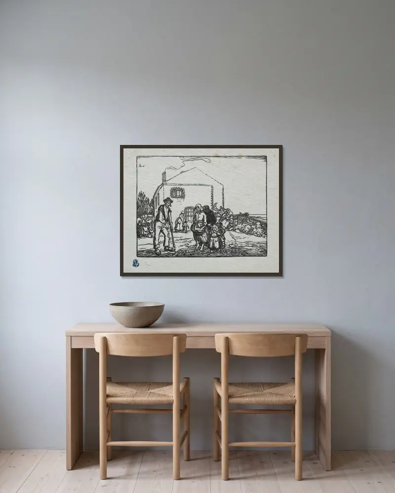 Tiggarna vid det sista huset av Auguste Louis Lepère inramad på en vägg