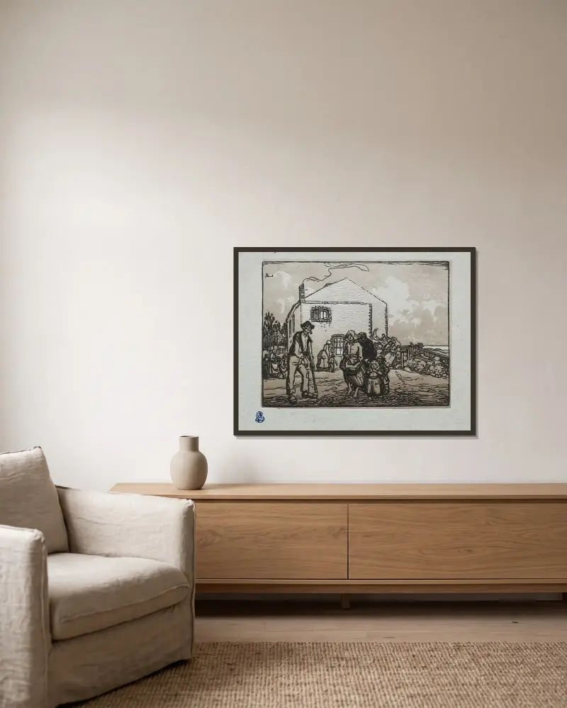 Tiggarna vid det sista huset av Auguste Louis Lepère inramad på en vägg