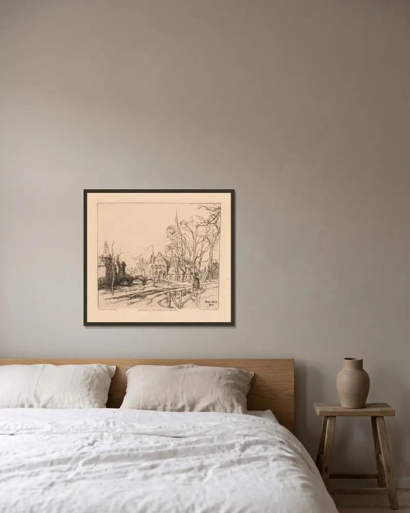Béguinagebron i Brygge av Auguste Louis Lepère inramad på en vägg