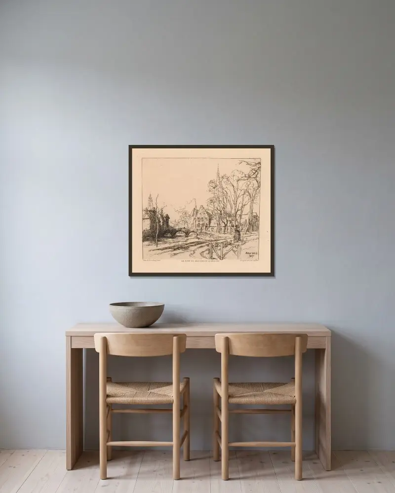 Béguinagebron i Brygge av Auguste Louis Lepère inramad på en vägg