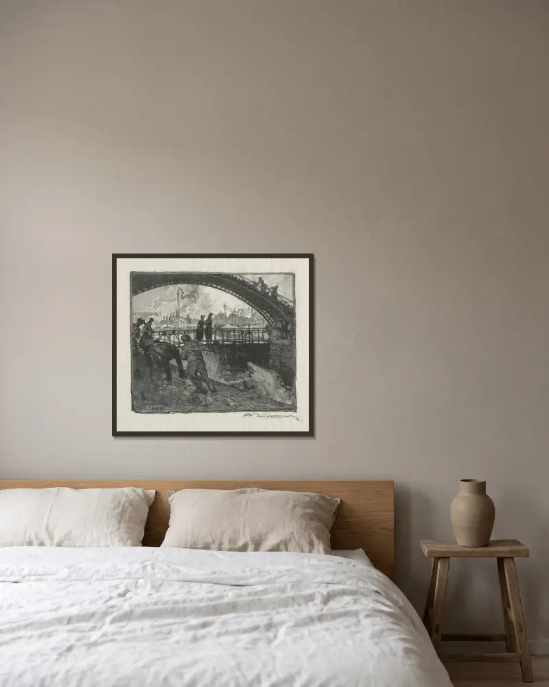Slussen vid Saint-Martinskanalen av Auguste Louis Lepère inramad på en vägg