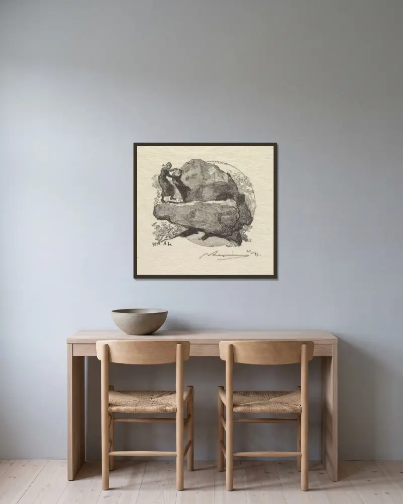 Den dallrande klippan av Auguste Louis Lepère inramad på en vägg