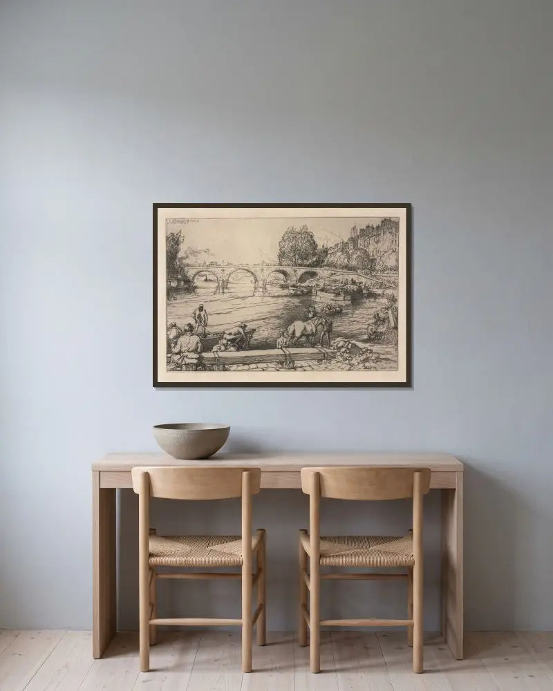 Vattningsplatsen vid Mariebron av Auguste Louis Lepère inramad på en vägg