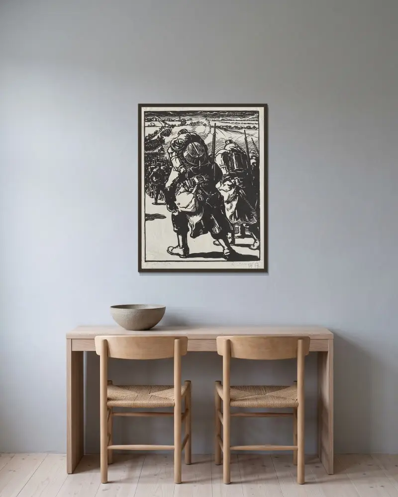Trupp på marsch av Auguste Louis Lepère inramad på en vägg