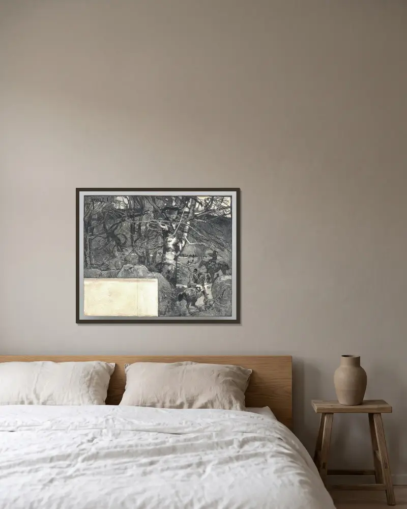 Jakt till häst, Mont Gérard av Auguste Louis Lepère inramad på en vägg
