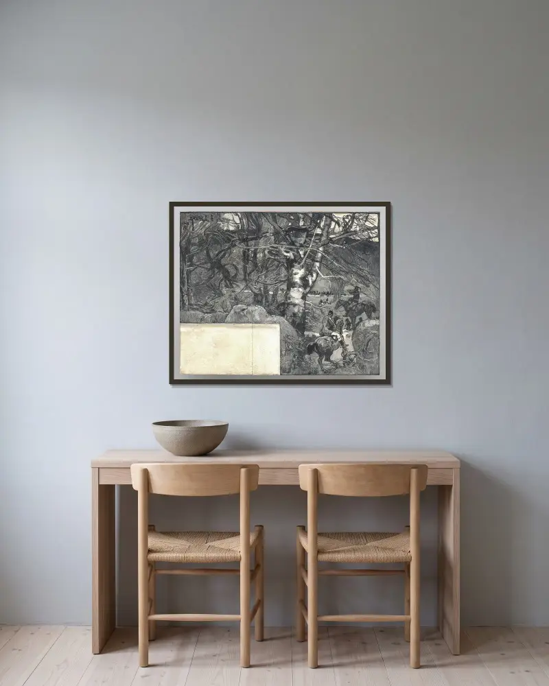 Jakt till häst, Mont Gérard av Auguste Louis Lepère inramad på en vägg