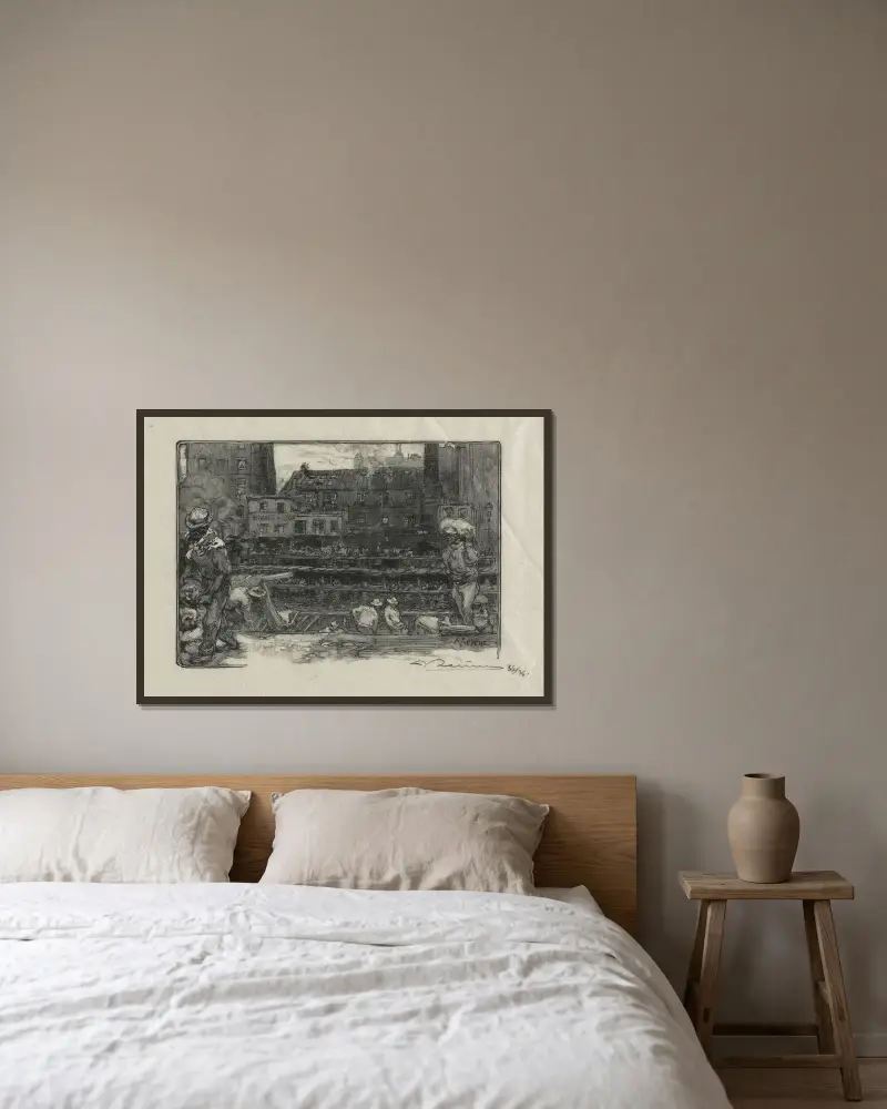 Lossare av gips (Canal St. Martin) av Auguste Louis Lepère inramad på en vägg