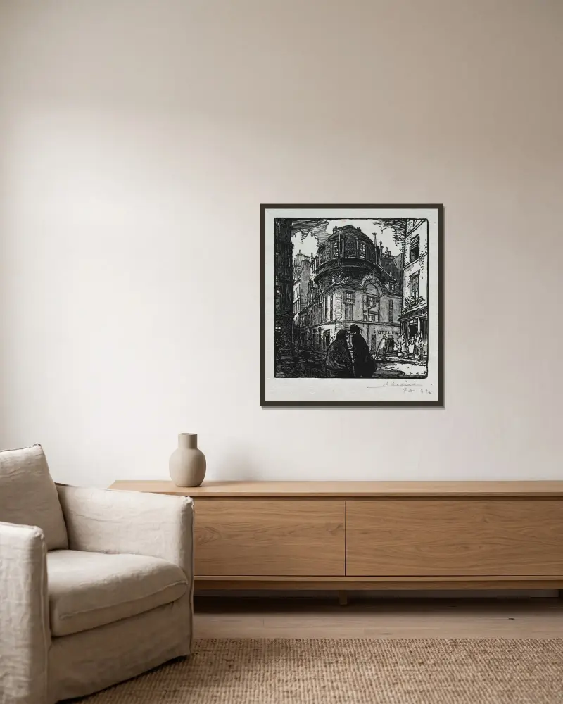 Vy över Hôtel Colbert av Auguste Louis Lepère inramad på en vägg