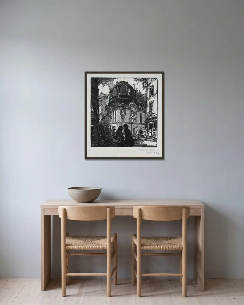 Vy över Hôtel Colbert av Auguste Louis Lepère inramad på en vägg