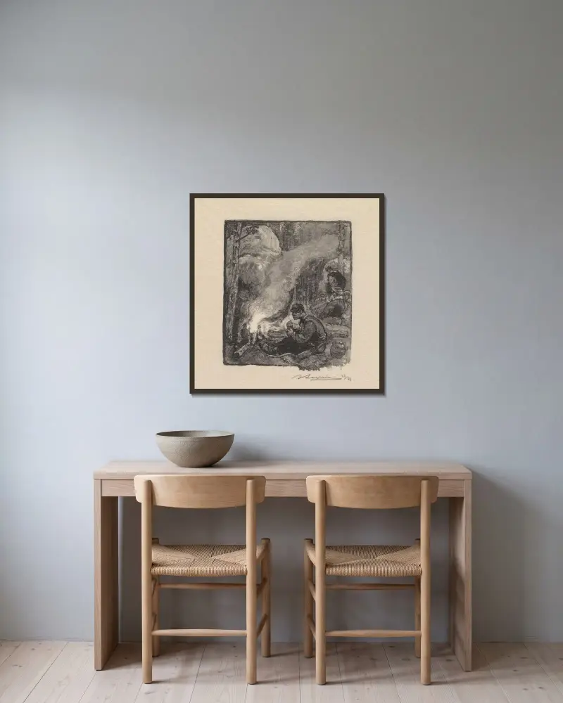 Skogsarbetarnas måltid av Auguste Louis Lepère inramad på en vägg